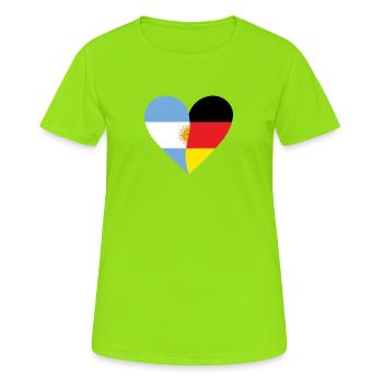 Argentina Germany Heart - Frauen T-Shirt atmungsaktiv - Neongrün - Vorne - AI Model Female 172 dark (172cm)