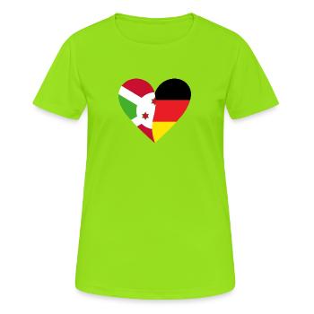 Burundi Germany Heart - Frauen T-Shirt atmungsaktiv - Neongrün - Vorne - AI Model Female 172 dark (172cm)