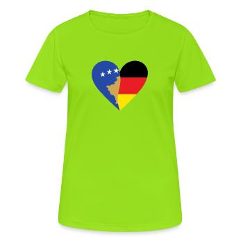 Kosovo Allemagne Cœur - T-shirt respirant Femme - vert néon - Devant - AI Model Female 172 dark (172cm)