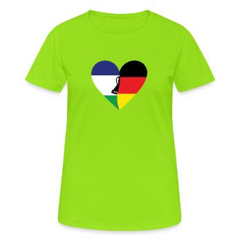 Lesotho Germany Heart - Frauen T-Shirt atmungsaktiv - Neongrün - Vorne - AI Model Female 172 dark (172cm)