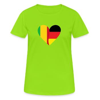 Mali Allemagne Cœur - T-shirt respirant Femme - vert néon - Devant - AI Model Female 172 dark (172cm)