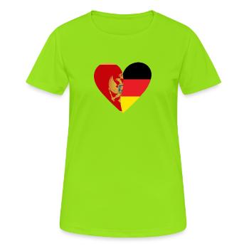 Montenegro Germany Heart - Frauen T-Shirt atmungsaktiv - Neongrün - Vorne - AI Model Female 172 dark (172cm)
