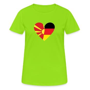 North Macedonia Germany Heart - Frauen T-Shirt atmungsaktiv - Neongrün - Vorne - AI Model Female 172 dark (172cm)