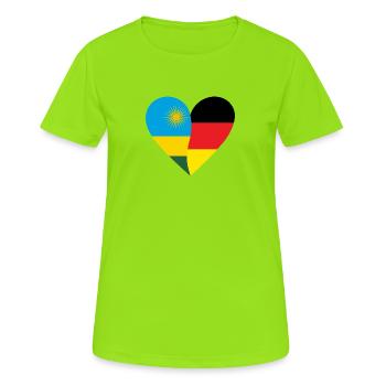 Rwanda Germany Heart - Frauen T-Shirt atmungsaktiv - Neongrün - Vorne - AI Model Female 172 dark (172cm)