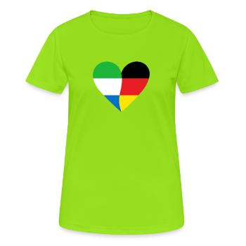 Sierra Leone Germany Heart - Frauen T-Shirt atmungsaktiv - Neongrün - Vorne - AI Model Female 172 dark (172cm)