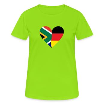 Afrique du Sud Allemagne Cœur - T-shirt respirant Femme - vert néon - Devant - AI Model Female 172 dark (172cm)