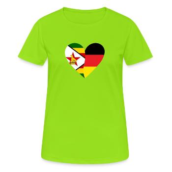 Zimbabwe Germany Heart - Frauen T-Shirt atmungsaktiv - Neongrün - Vorne - AI Model Female 172 dark (172cm)