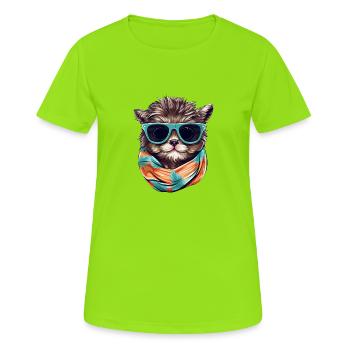 Chien et chat estival avec écharpe et - T-shirt respirant Femme - vert néon - Devant - AI Model Female 172 dark (172cm)