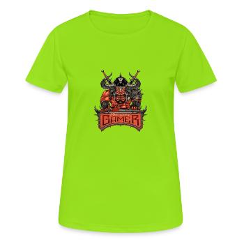 Nerd Gamer Designs MOAB Sword Devil Dämon Fighter - Frauen T-Shirt atmungsaktiv - Neongrün - Vorne - AI Model Female 172 dark (172cm)