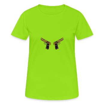Pistols or - pistolets d'or propriétaires d'armes à feu - T-shirt respirant Femme - vert néon - Devant - AI Model Female 172 dark (172cm)