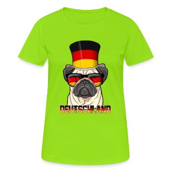 Cool Germany pug with hat and glasses - Women's Breathable T-Shirt - neon green - Front - AI Model Female 172 dark (172cm)