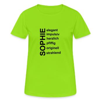 Sophie - Ein ganz spezielles Design nur für Sophie - Frauen T-Shirt atmungsaktiv - Neongrün - Vorne - AI Model Female 172 dark (172cm)