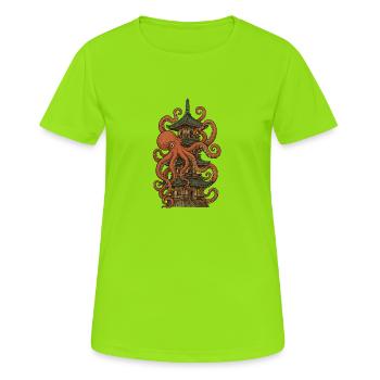 Pieuvre vs pagode – Design artistique japonais - T-shirt respirant Femme - vert néon - Devant - AI Model Female 172 dark (172cm)