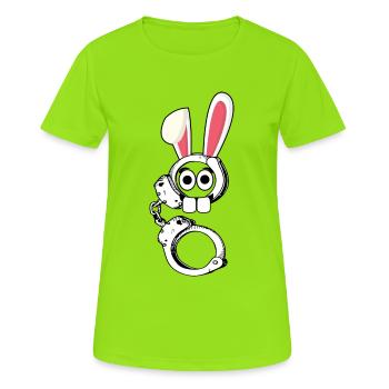 Handschellen Osterhase Ostern Geschenk Hase - Frauen T-Shirt atmungsaktiv - Neongrün - Vorne - AI Model Female 172 dark (172cm)