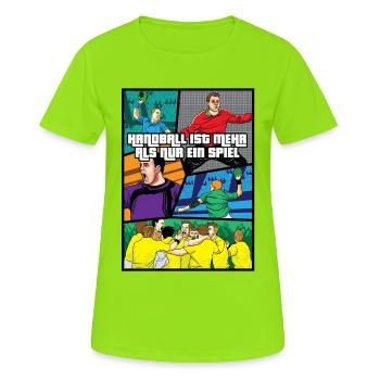 Handball Comic - Women's Breathable T-Shirt - neon green - Front - AI Model Female 172 dark (172cm)