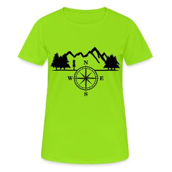 Mountains, Trees and Compass, Survival - T-shirt respirant Femme - vert néon - Devant - AI Model Female 172 dark (172cm)