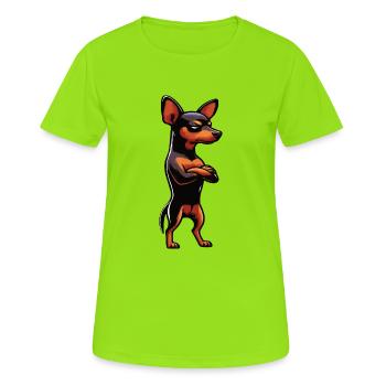 Pinscher miniature Pinscher Pinscher Pinscher Propriétaire Minpin - T-shirt respirant Femme - vert néon - Devant - AI Model Female 172 dark (172cm)