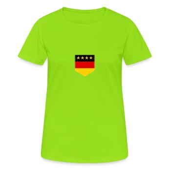 Deutschland Deutschlandfahne Hemdtasche 4 Sterne - Frauen T-Shirt atmungsaktiv - Neongrün - Vorne - AI Model Female 172 dark (172cm)