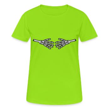 Poignées de main Squelette Halloween - T-shirt respirant Femme - vert néon - Devant - AI Model Female 172 dark (172cm)