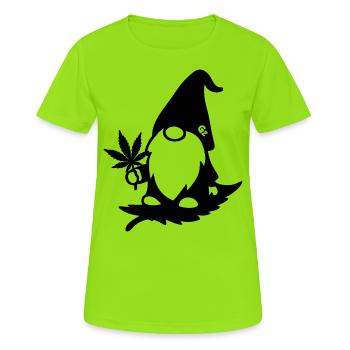 Fliegender Zwerg/Wichtel mit Hanfblatt - Frauen T-Shirt atmungsaktiv - Neongrün - Vorne - AI Model Female 172 dark (172cm)