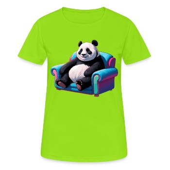 Cooler Panda auf der Couch - Frauen T-Shirt atmungsaktiv - Neongrün - Vorne - AI Model Female 172 dark (172cm)