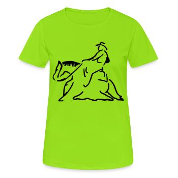 Sliding Stop Slider - Frauen T-Shirt atmungsaktiv - Neongrün - Vorne - AI Model Female 172 dark (172cm)