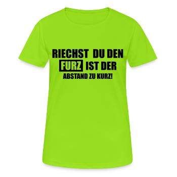 Riechst du den Furz ist der Abstand zu kurz - Frauen T-Shirt atmungsaktiv - Neongrün - Vorne - AI Model Female 172 dark (172cm)