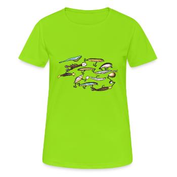 Leurres et appâts - appâts de pêche - T-shirt respirant Femme - vert néon - Devant - AI Model Female 172 dark (172cm)