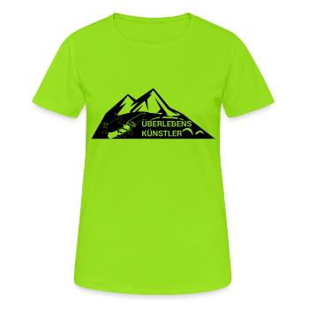 Survival-Ready #Überlebenskünstler - Frauen T-Shirt atmungsaktiv - Neongrün - Vorne - AI Model Female 172 dark (172cm)