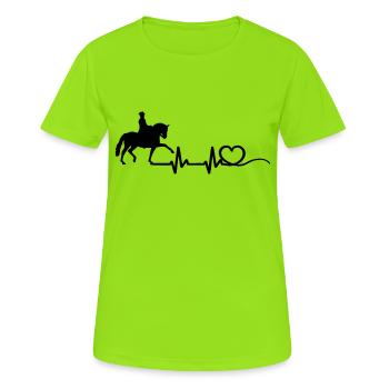 Coeur de battement de cœur avec Silhouette de cavalier de dressage - T-shirt respirant Femme - vert néon - Devant - AI Model Female 172 dark (172cm)