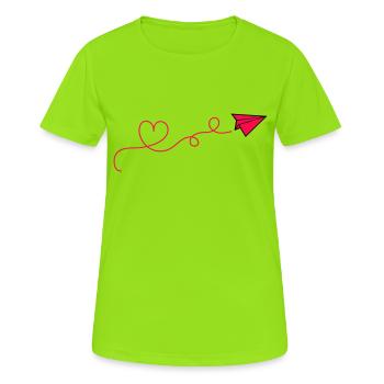 papierflieger herz - Frauen T-Shirt atmungsaktiv - Neongrün - Vorne - AI Model Female 172 dark (172cm)