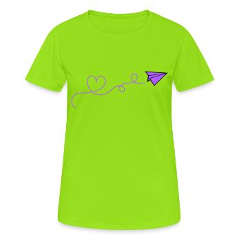 papierflieger herz - Frauen T-Shirt atmungsaktiv - Neongrün - Vorne - AI Model Female 172 dark (172cm)