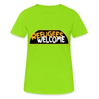 Logo rétro des réfugiés bienvenus - T-shirt respirant Femme - vert néon - Devant - AI Model Female 172 dark (172cm)