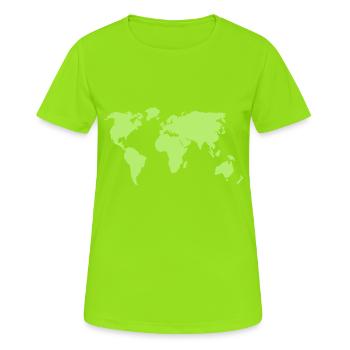 Weltkarte - Frauen T-Shirt atmungsaktiv - Neongrün - Vorne - AI Model Female 172 dark (172cm)
