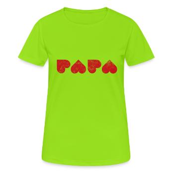 PAPA aus/von Herzen – Ein Geschenk mit Herz - Frauen T-Shirt atmungsaktiv - Neongrün - Vorne - AI Model Female 172 dark (172cm)