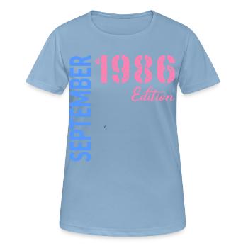 Anniversaire de septembre 1986 - T-shirt respirant Femme - bleu ciel - Devant - AI Model Female 172 light (172cm)