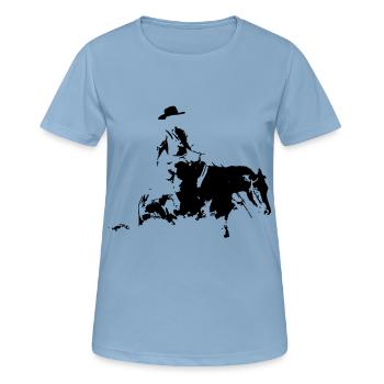 Sliding Stop Silhouette Reining Westernreiten - Frauen T-Shirt atmungsaktiv - Himmelblau - Vorne - AI Model Female 172 light (172cm)