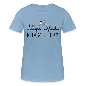 Kita mit Herz - Frauen T-Shirt atmungsaktiv - Himmelblau - Vorne - AI Model Female 172 light (172cm)