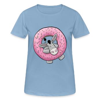 Cuddly donkey with donut - Women's Breathable T-Shirt - sky blue - Front - AI Model Female 172 light (172cm)