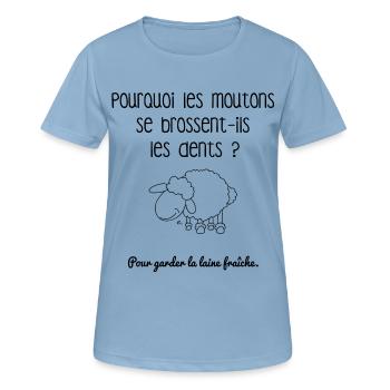 Pourquoi les moutons se brossent-ils les dents? - T-shirt respirant Femme - bleu ciel - Devant - AI Model Female 172 light (172cm)