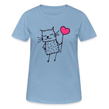 Chat avec le coeur: Amour - T-shirt respirant Femme - bleu ciel - Devant - AI Model Female 172 light (172cm)