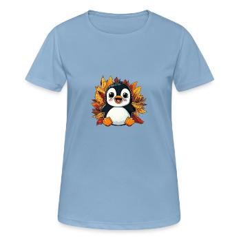 Manchot d’automne: feuillage et feuilles panachées - T-shirt respirant Femme - bleu ciel - Devant - AI Model Female 172 light (172cm)