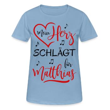 Mein Herz schlägt für Matthias - Frauen T-Shirt atmungsaktiv - Himmelblau - Vorne - AI Model Female 172 light (172cm)