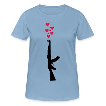 AK47 bras thème anti-guerre et les cœurs - T-shirt respirant Femme - bleu ciel - Devant - AI Model Female 172 light (172cm)