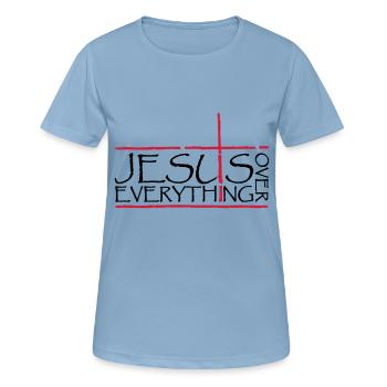 Jésus sur tout - T-shirt respirant Femme - bleu ciel - Devant - AI Model Female 172 light (172cm)