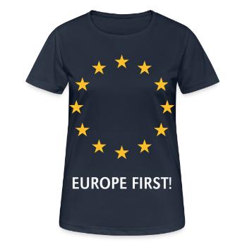 L’Europe d’abord ! L’Europe d’abord ! (2C) - T-shirt respirant Femme - bleu marine foncé - Devant - AI Model Female 172 light (172cm)