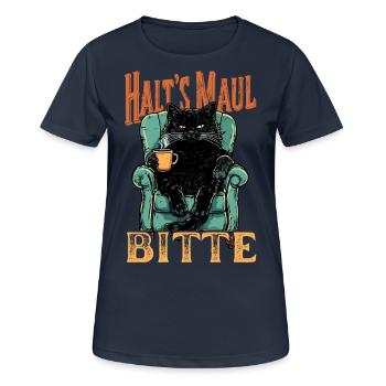 Halt’s Maul Bitte – Coole Vintage Katze mit Spruch - Frauen T-Shirt atmungsaktiv - Dunkelnavy - Vorne - AI Model Female 172 light (172cm)