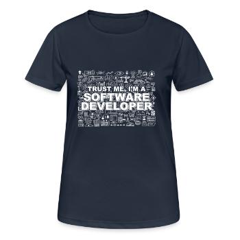 Croyez-moi, je suis un développeur de logiciels - T-shirt respirant Femme - bleu marine foncé - Devant - AI Model Female 172 light (172cm)