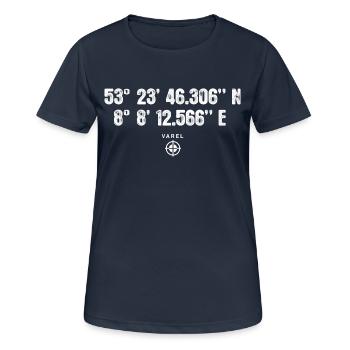 Varel Geocacher Geschenk Standort GPS Stadt - Frauen T-Shirt atmungsaktiv - Dunkelnavy - Vorne - AI Model Female 172 light (172cm)