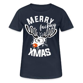 putain de noël noël renne drôle moche - T-shirt respirant Femme - bleu marine foncé - Devant - AI Model Female 172 light (172cm)